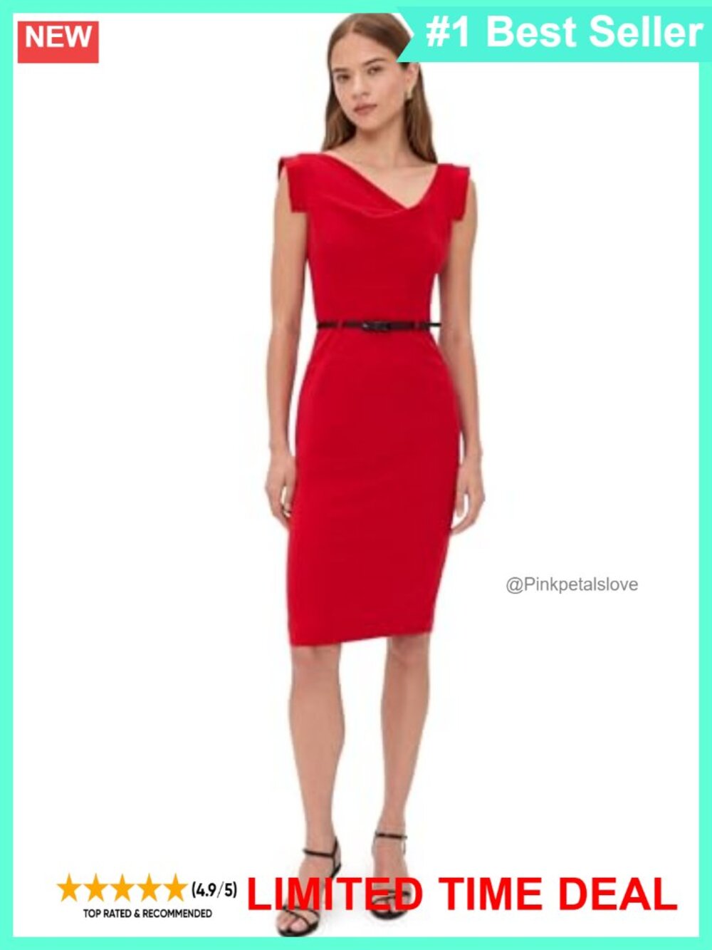 Belted Sheath Dress Knee Length Suiting with Leather Belt